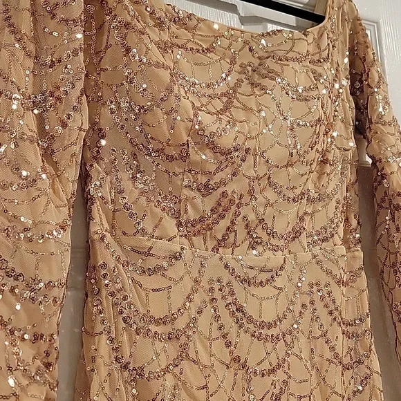 Elegant Gold Sequin Evening Gown - Picture 7 of 16